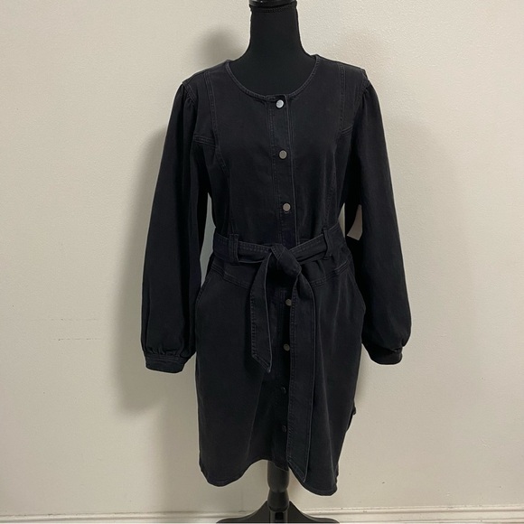 Habitual Long Sleeve Belted Denim Dress in Washed Black at Nordstrom Rack, Size Large